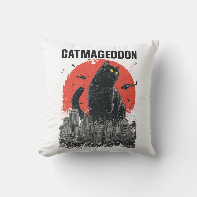Catmageddon Giant Cat Monster City Kaiju Funny Pet Kissen (Vorderseite)