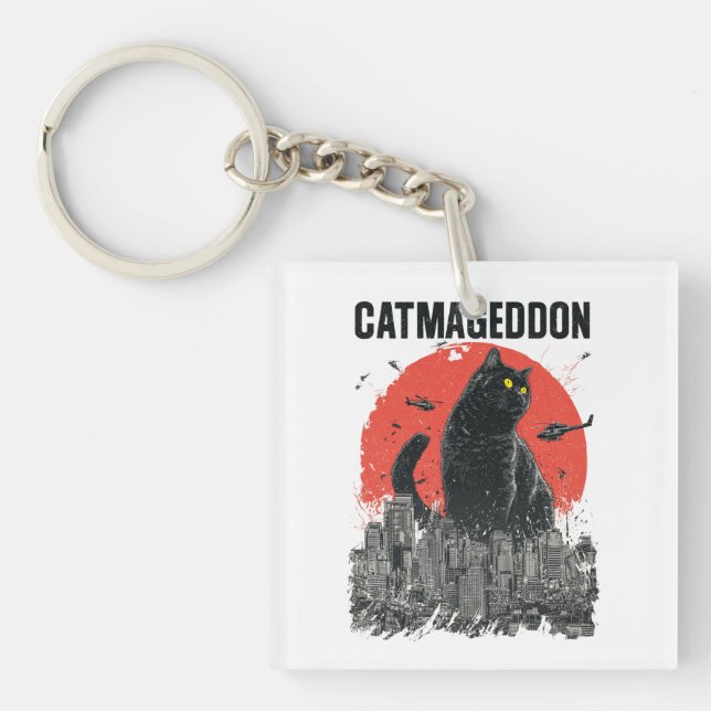 Catmageddon Giant Cat Monster City Kaiju Funny Pet Schlüsselanhänger (Vorderseite)