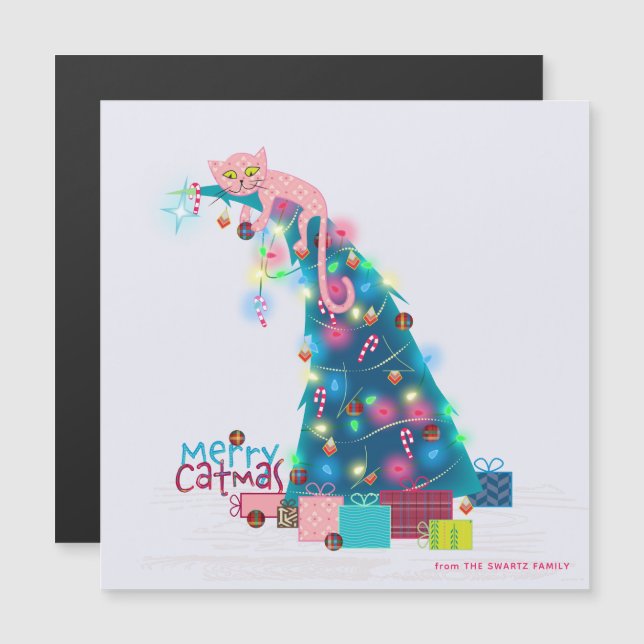 Catmas Tree Magnetic Christmas Card Magnetkarte (Vorne/Hinten)
