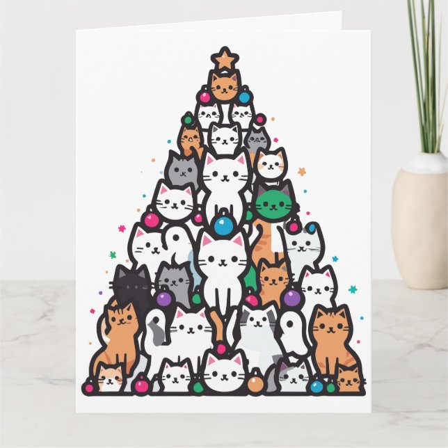 Catmas Tree Meowy Christmas Santa Paws Cat Karte (Vorderseite)
