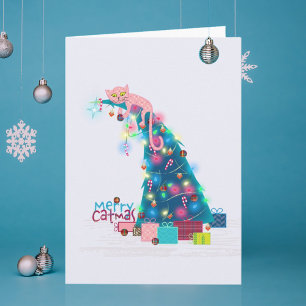 Catmus Tree Christmas Card Dankeskarte