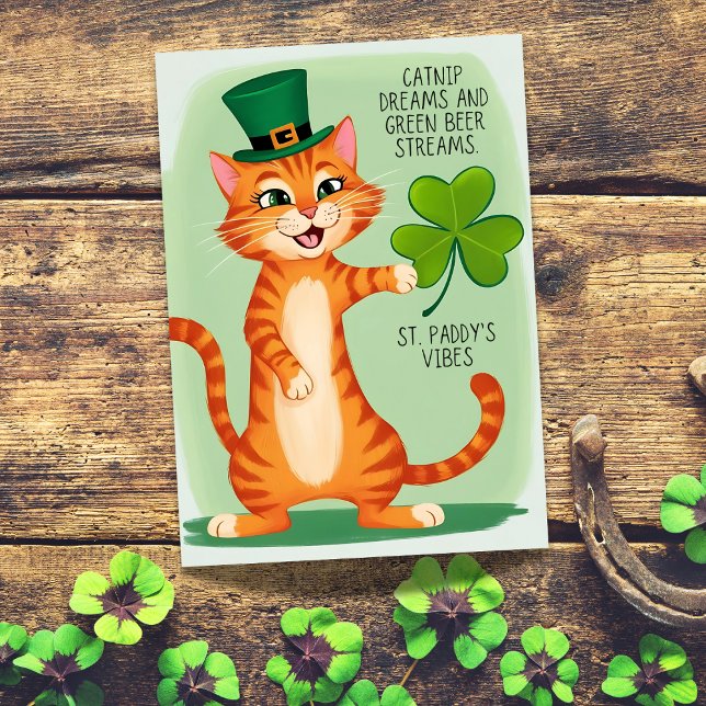 Catnip Dreams: St. Paddy's Edition Grußwort Karte (St. Patrick's Day cat card, Irish greeting card, cute cat design, leprechaun-themed card, shamrock )
