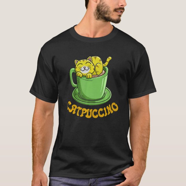 Catpuccino Coffee Cat Whisperer Caffeine Drinker   T-Shirt (Vorderseite)