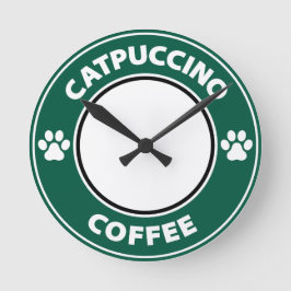 Catpuccino Coffee Runde Wanduhr