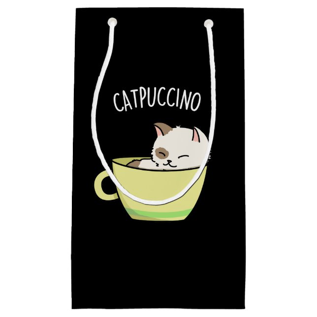 Catpuccino Funny Kitty Cat In Cup Pub Dark BG Kleine Geschenktüte (Vorderseite)
