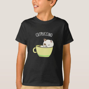 Catpuccino Funny Kitty Cat In Cup Pub Dark BG T-Shirt