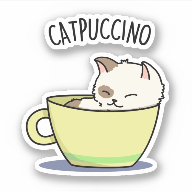 Catpuccino Funny Kitty Cat In Cup Puff Aufkleber (Vorderseite)