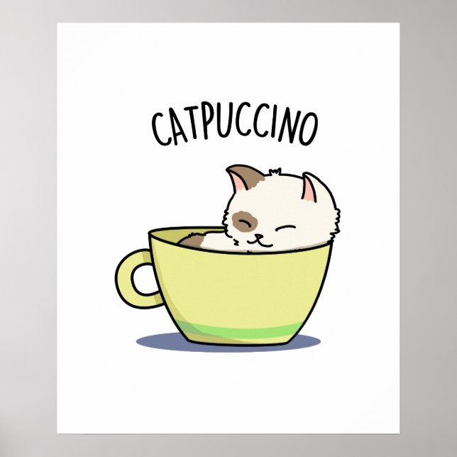 Catpuccino Funny Kitty Cat In Cup Puff Poster (Vorne)