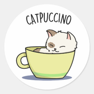 Catpuccino Funny Kitty Cat In Cup Puff Runder Aufkleber