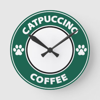 Catpuccino Kaffee Runde Wanduhr