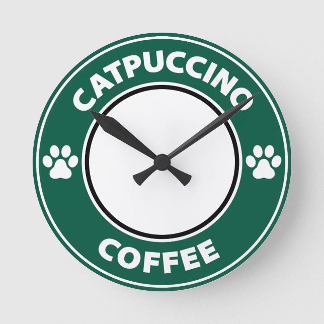 Catpuccino Kaffee Runde Wanduhr (Vorderseite)