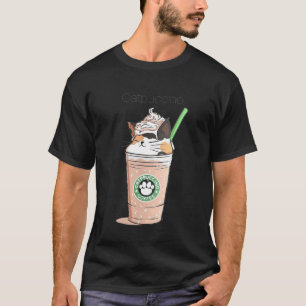 Catpuccino-Kaffee Süßes Erdbeermuster T-Shirt