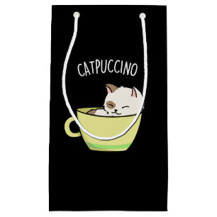 Catpuccino Lustige Katze In Tasse Wortspiel Dunkle Kleine Geschenktüte
