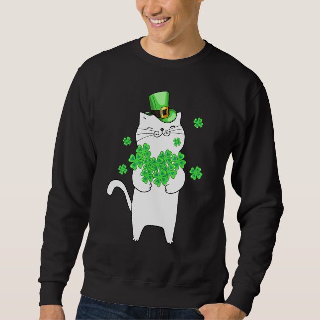 Catricks Day Cat Kleeblatt St Patricks Day Lucky Sweatshirt (Vorderseite)