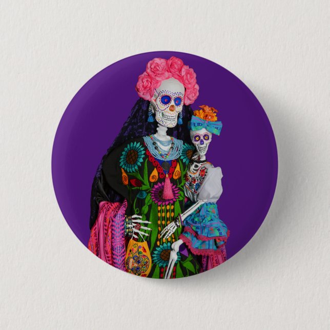 Catrina and Child Day of the Dead Sugar Skull Button (Vorderseite)