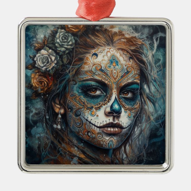 Catrina Azul Ornament Aus Metall (Vorne)