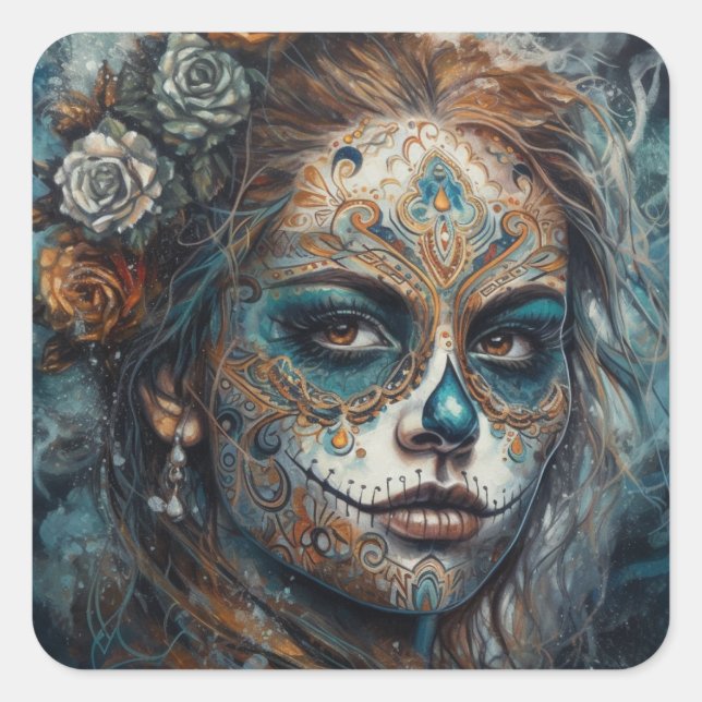 Catrina Azul Quadratischer Aufkleber (Vorderseite)