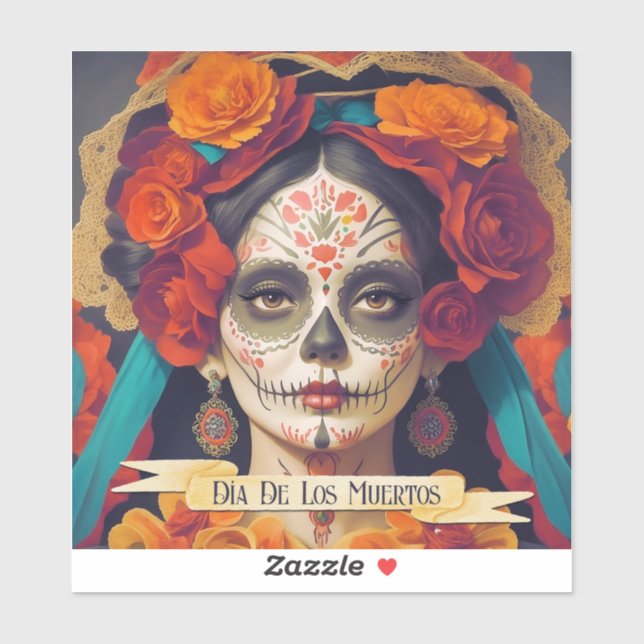 Catrina Day of the Dead 1 with text Aufkleber (Blatt)