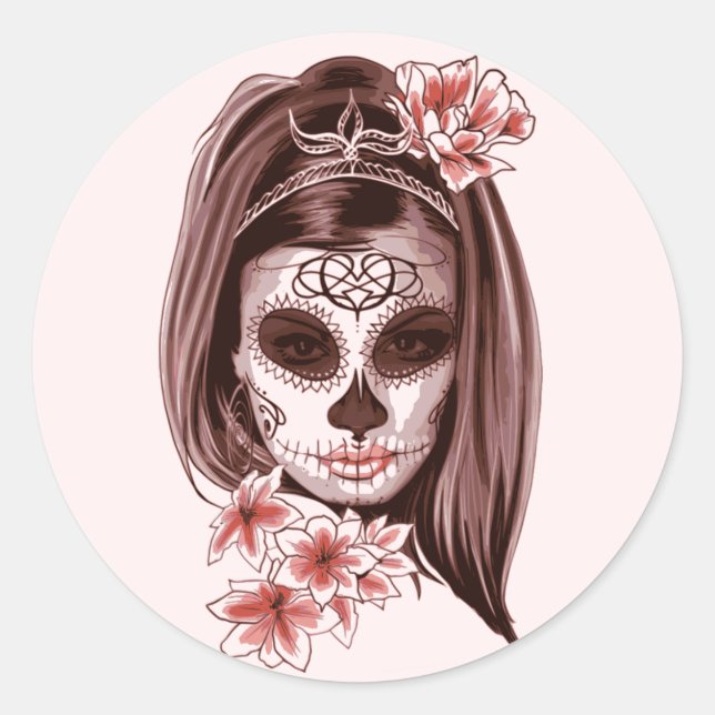 Catrina Dia De Los Muertos Runder Aufkleber (Vorderseite)