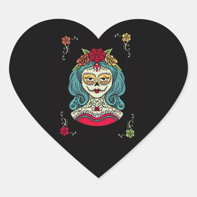 Catrina Día de Muertos Web Herz-Aufkleber (Vorderseite)