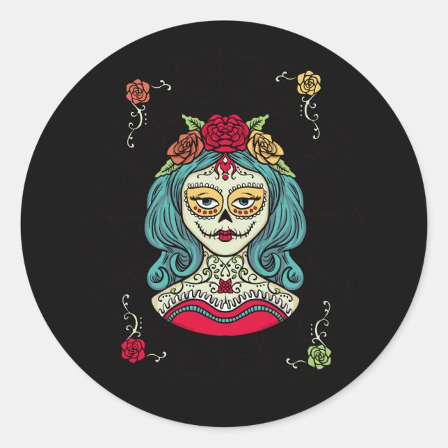 Catrina Día de Muertos Web Runder Aufkleber (Vorderseite)