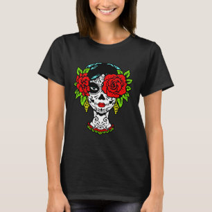 Catrina Zucker Schädel Calavera Mexikanisch mit Ro T-Shirt