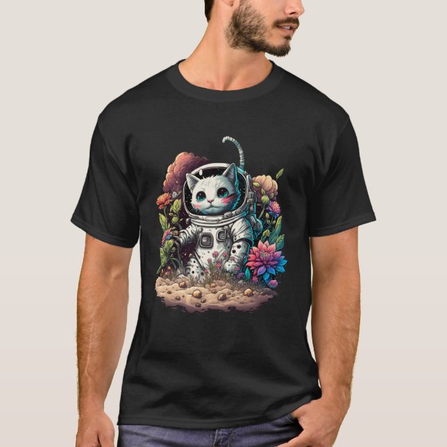 Catronaut Cat Astronaut With Flowers  Cat Graphic T-Shirt (Vorderseite)