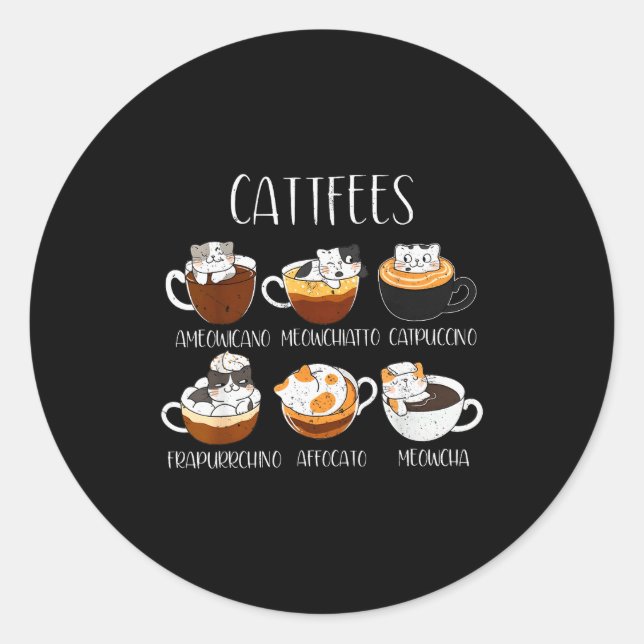 Cats &amp; Coffee Lover Funny Caffeine Quote Cattf Runder Aufkleber (Vorderseite)