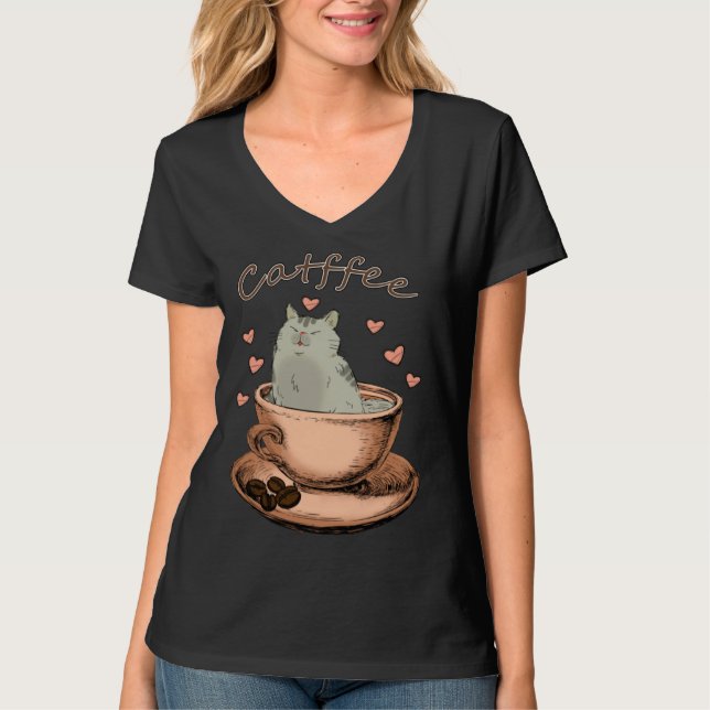 Cats and Coffee  Cat Owner Morning Routine T-Shirt (Vorderseite)