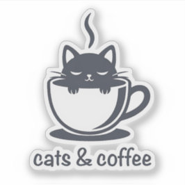Cats and Coffee Funny Kawaii Noir Feline Aesthetic Aufkleber