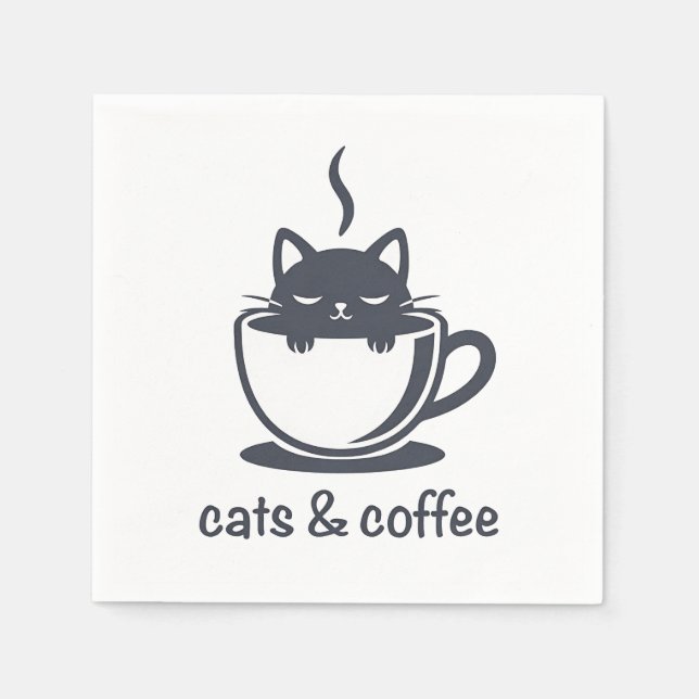 Cats and Coffee Funny Noir Feline Morning Mood Serviette (Vorderseite)