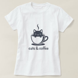 Cats and Coffee Noir Feline Coffee Cup T-Shirt