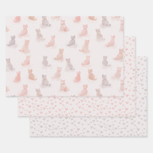 Cats and Hearts Wrapping Paper Set Geschenkpapier Set (Set)