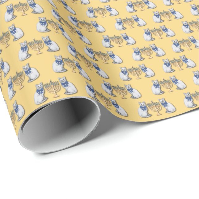 Cats and Menorahs Wrapping Paper Geschenkpapier (Rolleneckpunkt)