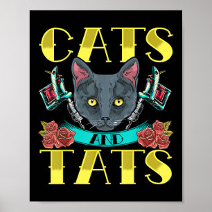 Cats And Tats Vintage Old Style Tattoo-Design Poster