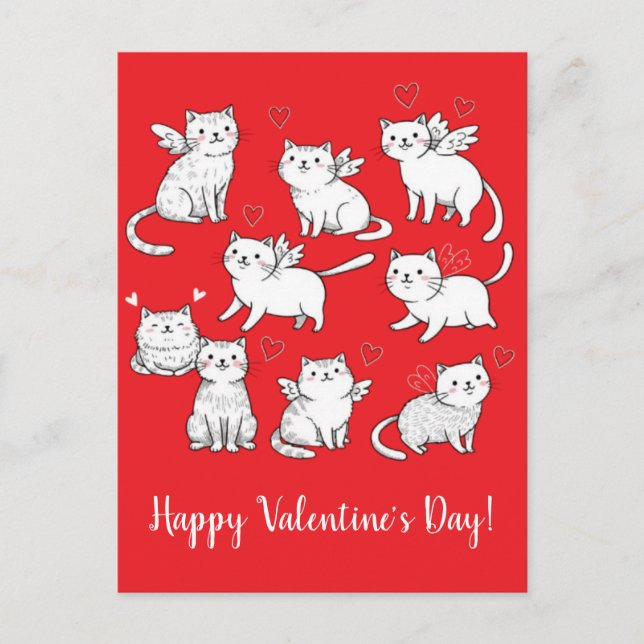 Cats Angels Happy Valentine's Day Postcard Postkarte (Vorderseite)