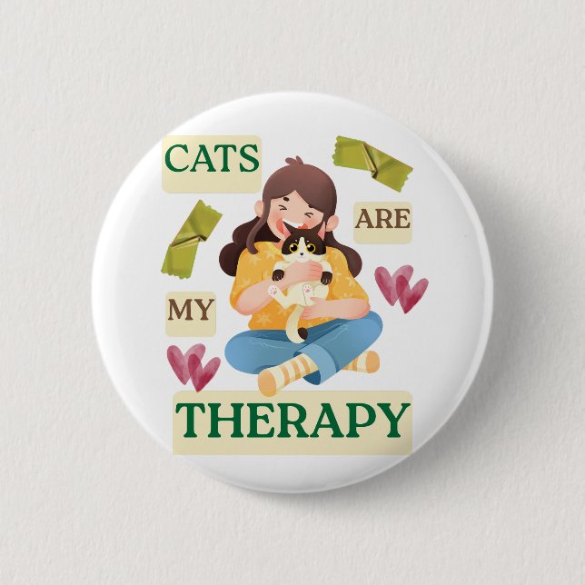 Cats Are My Therapy – Cute Cat Lover Design  Button (Vorderseite)