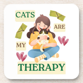 Cats Are My Therapy – Cute Cat Lover Design  Getränkeuntersetzer