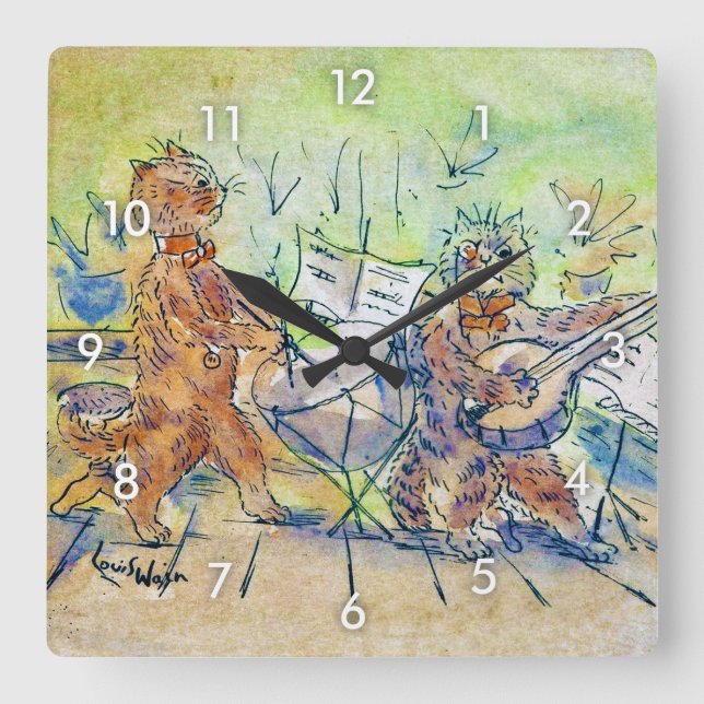 Cats Band, Louis Wain Quadratische Wanduhr (Vorderseite)