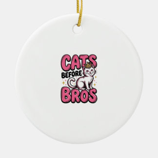 Cats Before Bros Vintage Cat Crown Shirt Design_1 Keramik Ornament