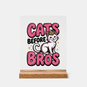Cats Before Bros Vintage Cat Crown T-Shirt Design_ Acrylschild
