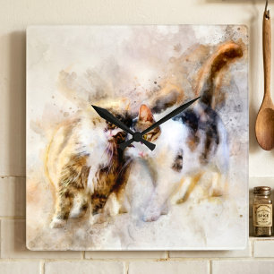 Cats Best Friends Forever Aquarell Quadratische Wanduhr