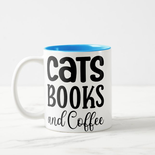 Cats, Books and Coffee  Zweifarbige Tasse (Links)