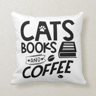 Cats Books Coffee Bookwürmer Lesen Niedliche Katz Kissen
