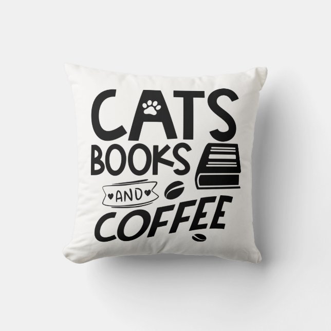 Cats Books Coffee Bookwürmer Lesen Niedliche Katze Kissen (Vorderseite)
