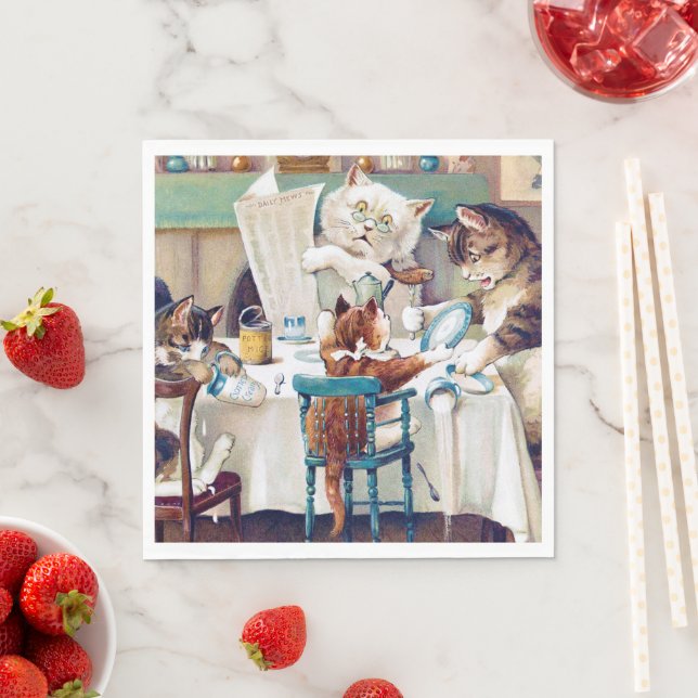 Cat's Breakfast Time, Louis Wain Serviette (Beispiel)