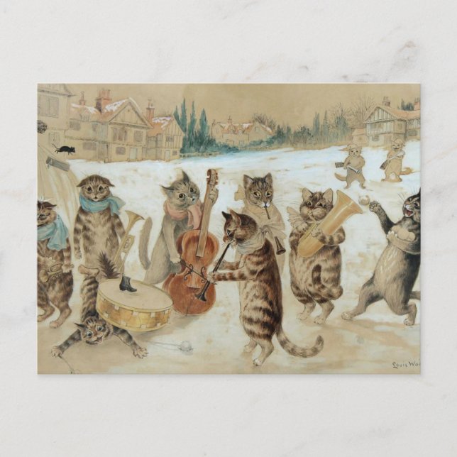 Cats Carol Singing Postcard Postkarte (Vorderseite)