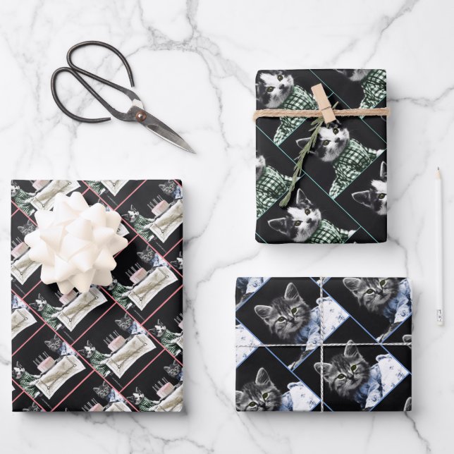 Cats celebrating a birthday with cake and candles geschenkpapier set (Vorderseite)