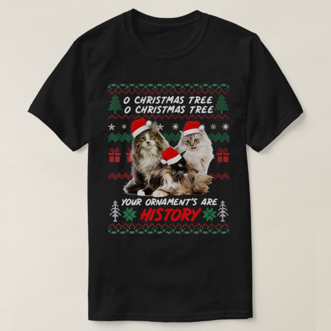 Cats Christmas Funny Ornaments Norwegian Forest Ca T-Shirt (Design vorne)