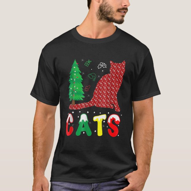 Cats Christmas Pajama Familie Xmas Funny T-Shirt (Vorderseite)